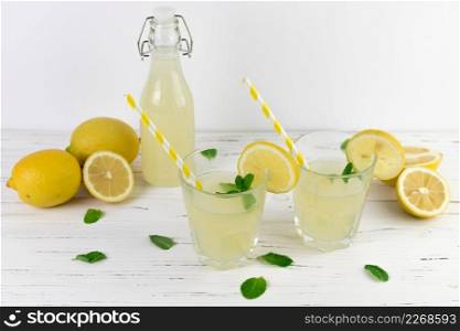 top view lemonade glasses arrangement