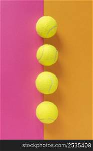 top view line tennis balls
