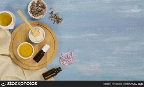 top view medicinal herbs spices with copy space