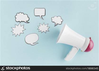 top view megaphone with chat bubbles. Resolution and high quality beautiful photo. top view megaphone with chat bubbles. High quality beautiful photo concept