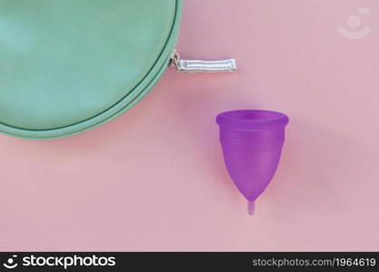 top view menstrual cup with toilet kit. High resolution photo. top view menstrual cup with toilet kit. High quality photo