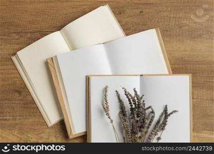 top view minimal composition with books 2