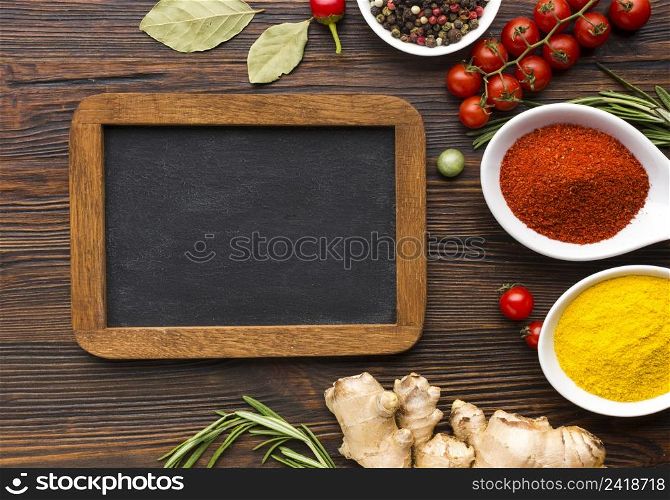 top view mix powder spices table