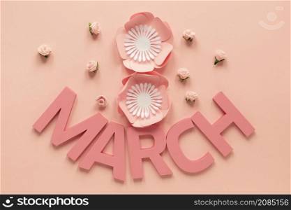 top view month paper flowers women s day