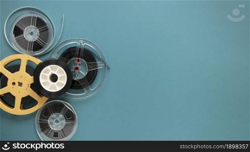 top view movie reels with copy space. Resolution and high quality beautiful photo. top view movie reels with copy space. High quality beautiful photo concept