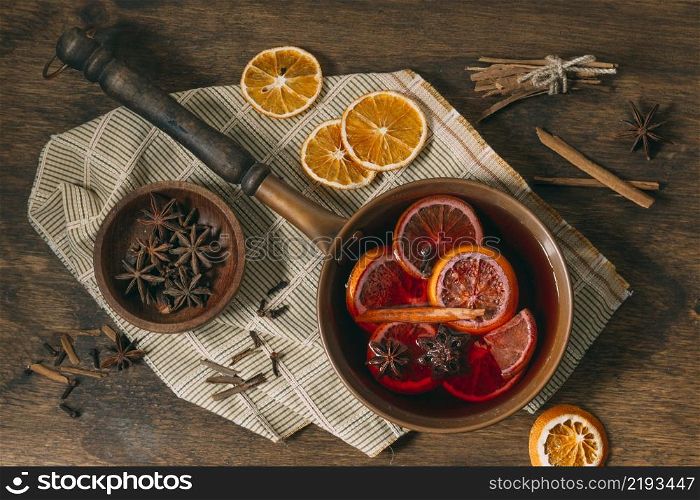 top view mulled wine with star anise