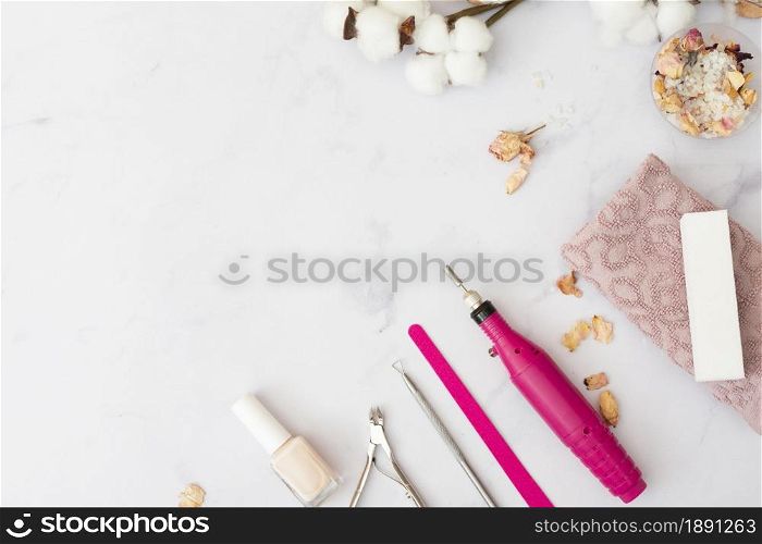 top view nails care elements arrangement with copy space. Resolution and high quality beautiful photo. top view nails care elements arrangement with copy space. High quality and resolution beautiful photo concept
