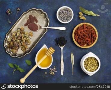 top view natural medicinal spices herbs 2