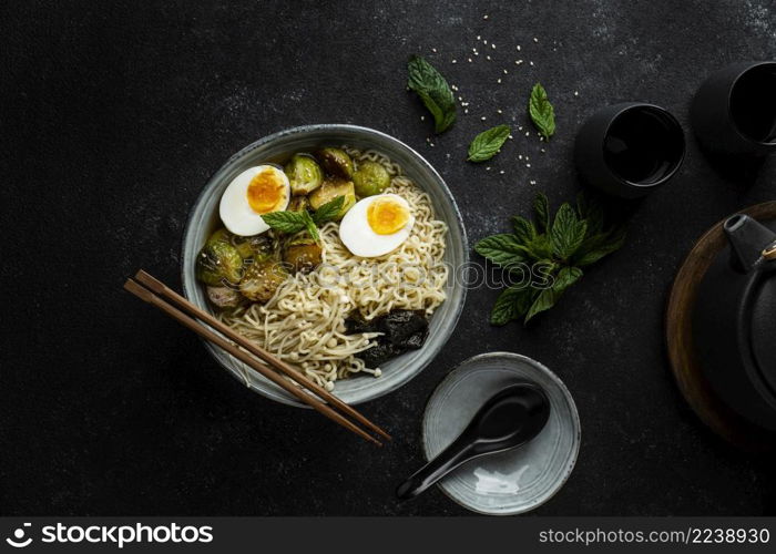 top view noodles bowl assortment