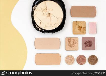 top view nude cosmetics white background