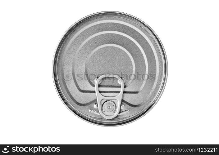 Top view of a can with key isolated on white background with