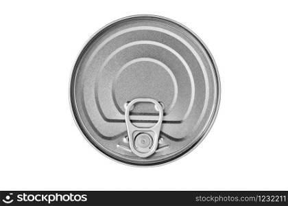 Top view of a can with key isolated on white background with