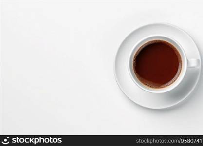 Top view of a cup of coffee isolated on white background