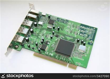 Top view of a modern firewire and USB PCI board