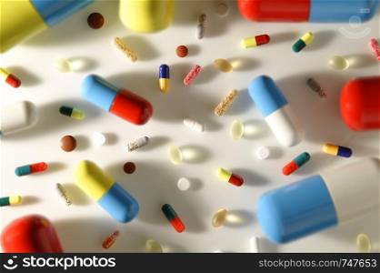 Top view of an assortment of pills