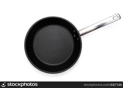 Top view of an empty pan isolated on a white background.