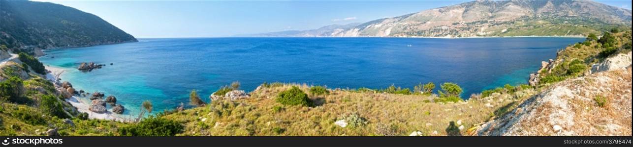 Top view of Atheras bay coastline (Kefalonia, Greece). Summer sea panorama.