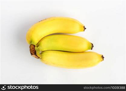 Top view of bananas on white background.