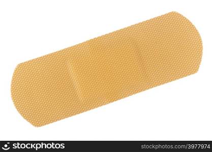 Top view of beige adhesive bandage isolated on white