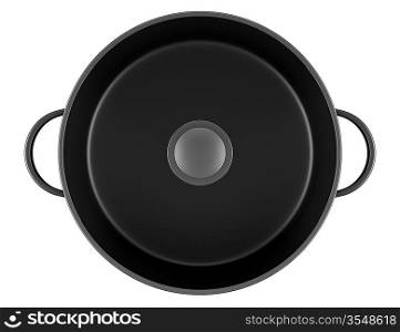 top view of black cooking pan isolated on white background