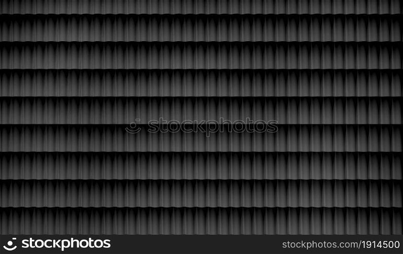 Top view of black double corrugated tiles on roof home or house pattern texture background. Shingle construction. 3d abstract illustration