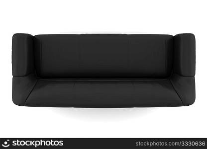 top view of black leather sofa isolated on white background with clipping path