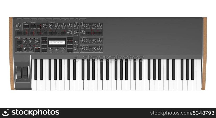top view of black synthesizer isolated on white background