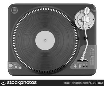 top view of black turntable isolated on white background