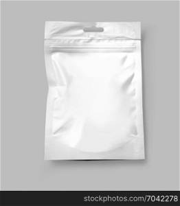 Top view of blank paper pouch food packaging isolated on gray with clipping path