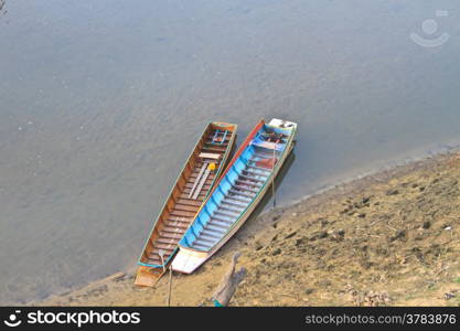 top view of boat wood moor coast river