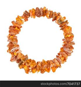 top view of bracelet from two strings of raw amber stones isolated on white background