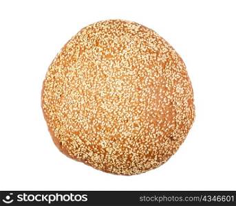 top view of brown bread with sesame isolated on white background