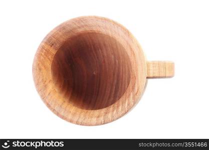 top view of brown wooden cup isolated on white background