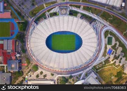 Top view of Bukit Jalil National Stadium and landscape garden in Kuala Lumpur, Malaysia. Urban city in Asia.