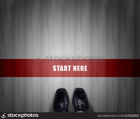 Top view of businessman legs choosing his way. Find your own way