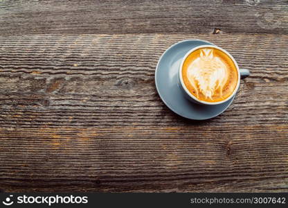 top view of cappuccino coffee dress up, in white cup. top view of cappuccino coffee dress up in white cup