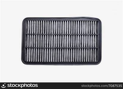 Top view of car dirty air filter isolated on white background with clipping path