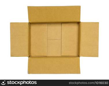 Top view of cardboard box isolated on white with clipping path