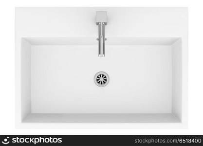 top view of ceramic bathroom sink isolated on white background. 3d illustration. top view of ceramic bathroom sink isolated on white background.