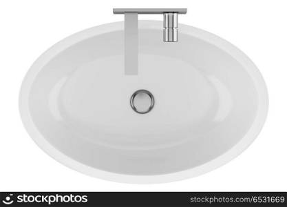 top view of ceramic bathroom sink isolated on white background. 3d illustration. top view of ceramic bathroom sink isolated on white background.