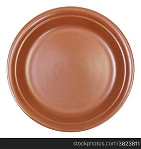 top view of ceramic brown dinner plate isolated on white background
