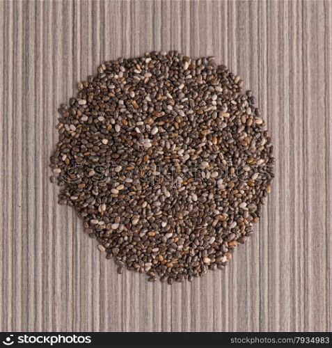 Top view of chia seeds against beige vinyl background.