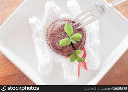 Top view of chocolate lava with whipped cream, stock photo
