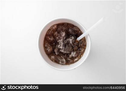 top view of cola cup isolated on white background
