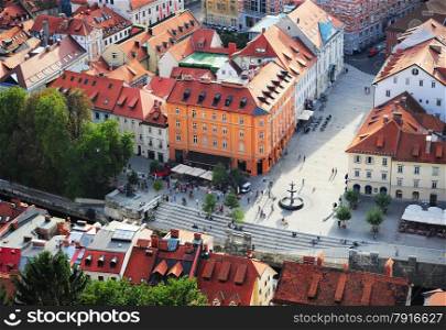Top view of colorful Ljubljana Old Town. Slovenia