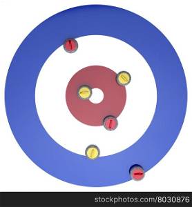 Top view of curling stones on ice