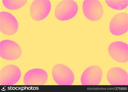 Top view of easter neon border with copy space orange background,Easter eggs, Festive decoration. Happy Easter