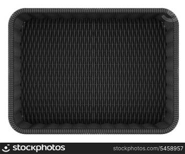 top view of empty black bread basket isolated on white background