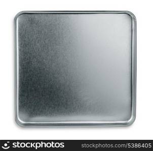 Top view of empty metal box isolated on white