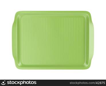 Top view of empty plastic tray, isolated on white background